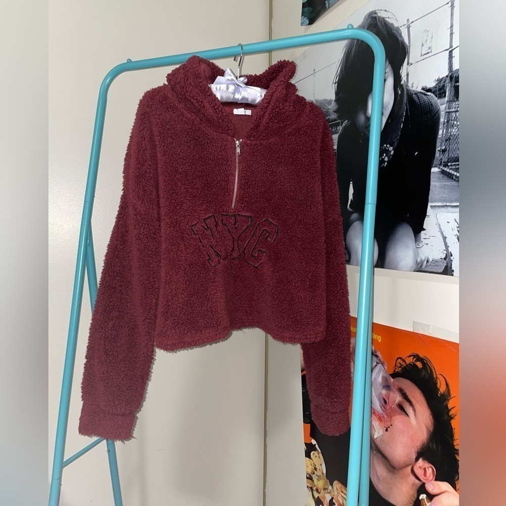 Ardenes NYC crop teddy quarter zip hoodie